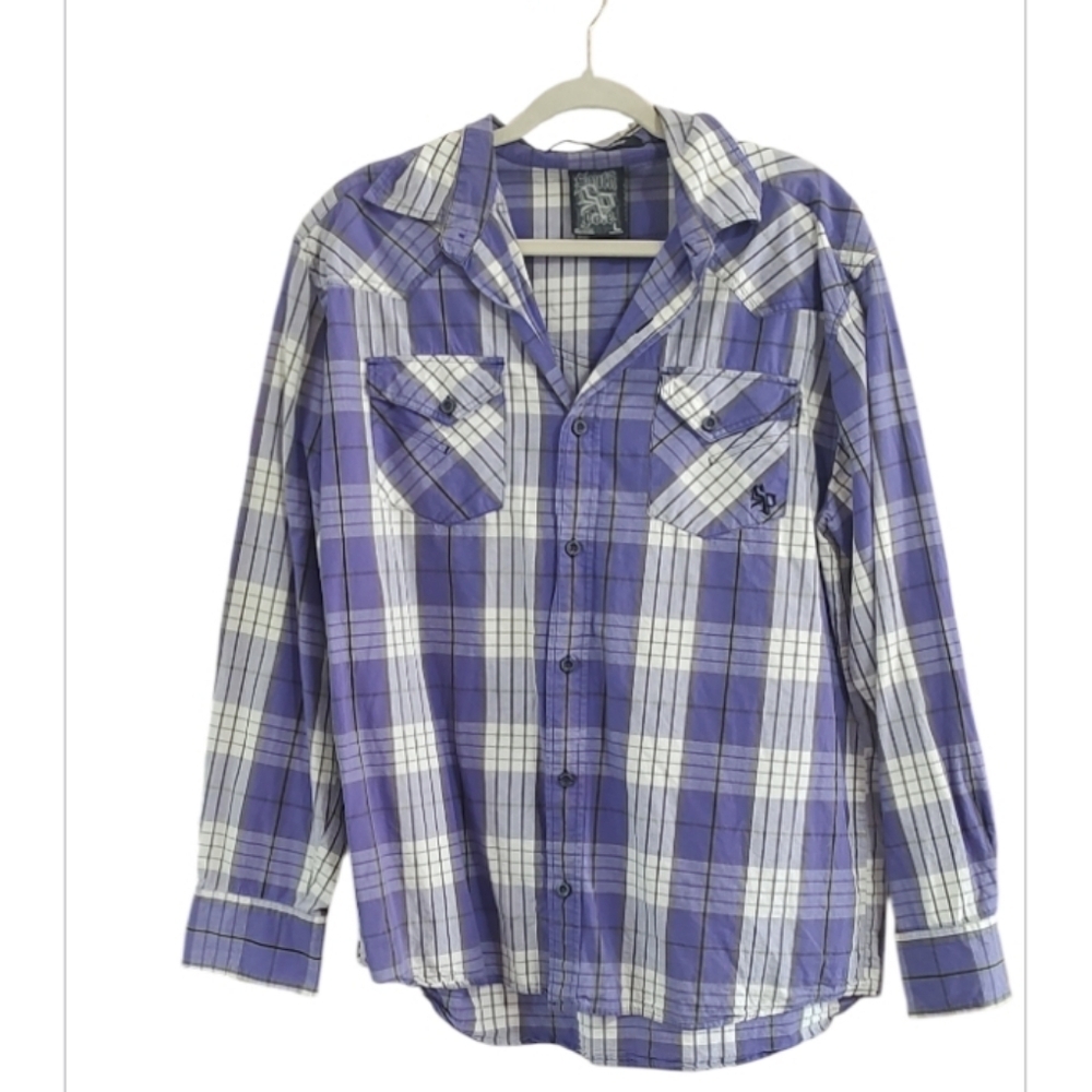 South Pole Plaid Long Sleeve Button Down Shirt Size L